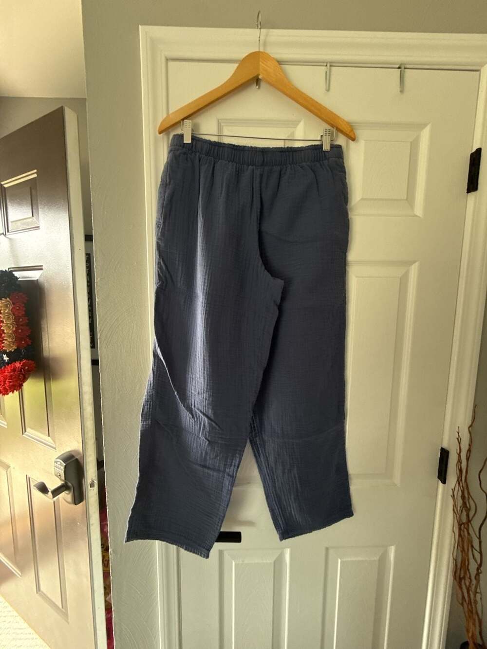 Coldwater Creek Women's Blue Gauzy Cotton Wide-Leg Pull-On Pants